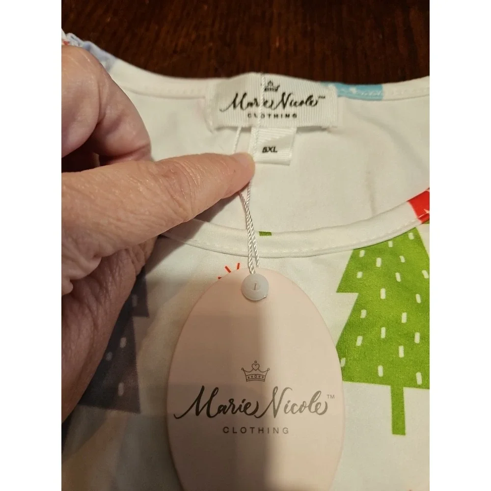 Marie Nicole Clothing‎ Size 5x Christmas Dress White With Trees (A872)
